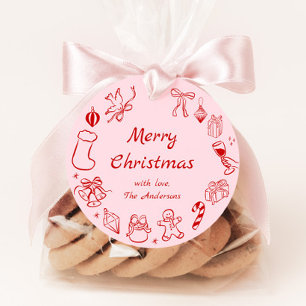 Pink Hand Drawn Doodle Christmas Gift Tag Holiday