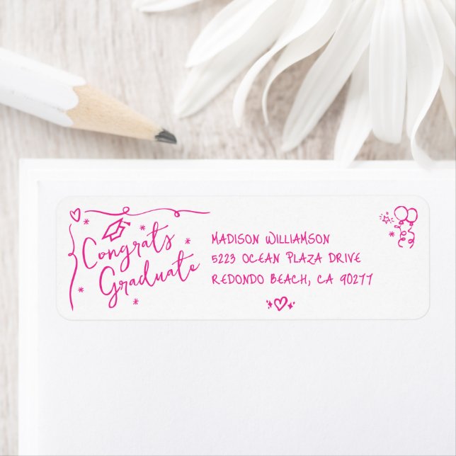Pink Hand Drawn Doodle Graduation White Address (En situation)