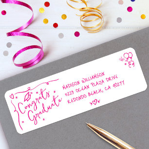 Pink Hand Drawn Doodle Graduation White Address