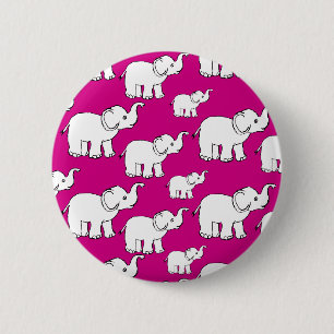 Pink Hand Drawn Elephant Pattern Elephant Cartoon 2 Inch Round Button