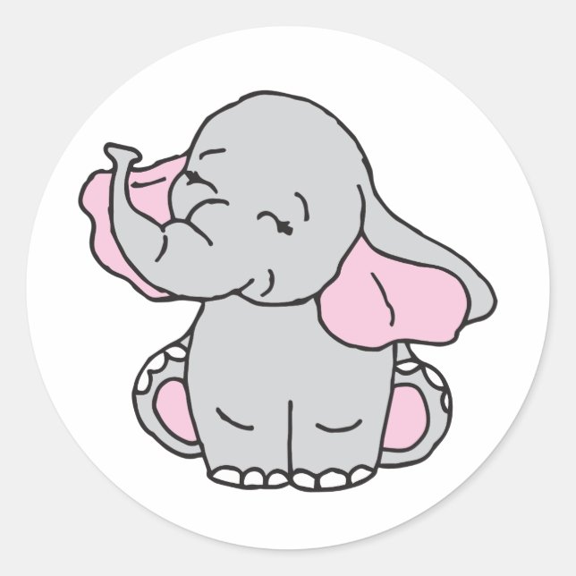 Pink Hand Drawn Elephant Pattern Elephant Cartoon Classic Round Sticker (Front)