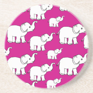 Pink Hand Drawn Elephant Pattern Elephant Cartoon Coaster