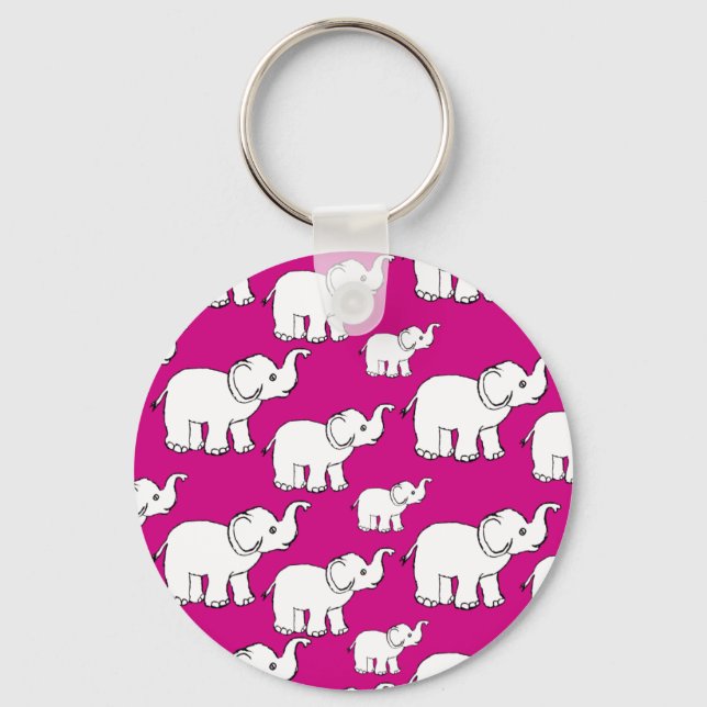 Pink Hand Drawn Elephant Pattern Elephant Cartoon Keychain (Front)