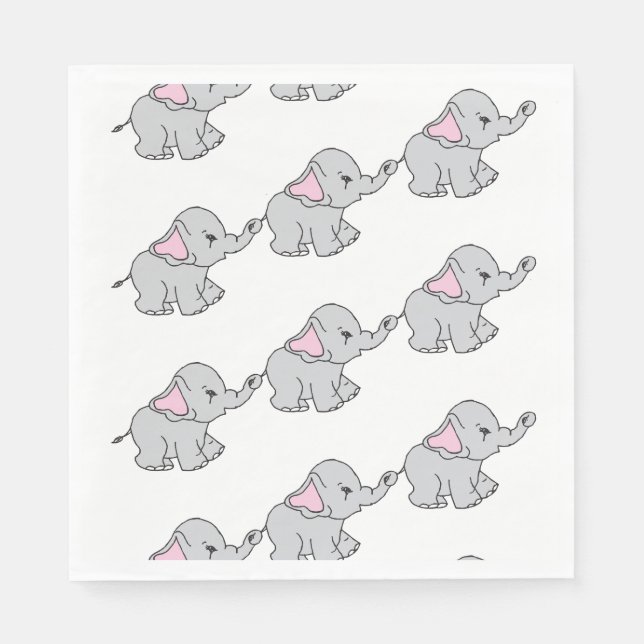 Pink Hand Drawn Elephant Pattern Elephant Cartoon Napkin (Front)
