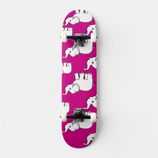 Pink Hand Drawn Elephant Pattern Elephant Cartoon Skateboard (Front)