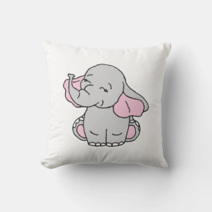 Pink Hand Drawn Elephant Pattern Elephant Cartoon Throw Pillow