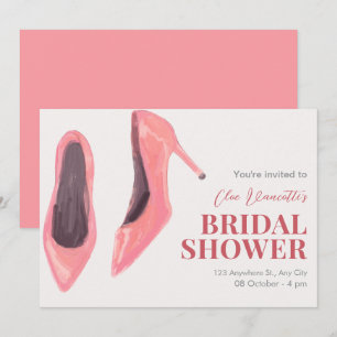 Pink hand drawn heels bridal shower invitation