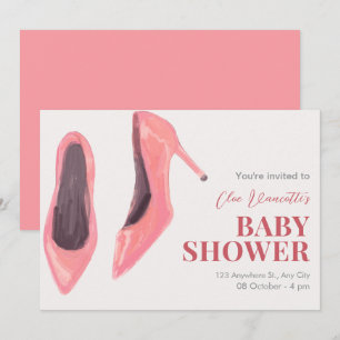 Pink hand drawn heels elegant baby shower invitation