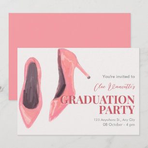 Pink hand drawn heels graduation party invitation