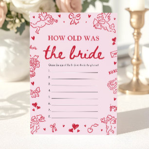 Pink Hand Drawn How Old Was The Bride Game  Invitation