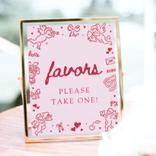 Pink Hand Drawn Modern Valentine Favors Sign