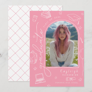 Pink Hand Drawn Photo Graduation Announcement