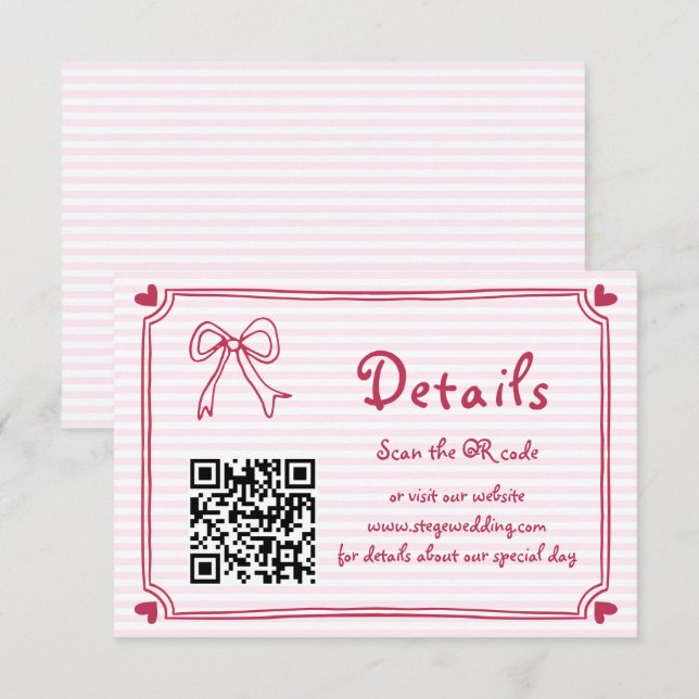 Pink Hand drawn scribble stripes wedding Enclosure Card (Front/Back)