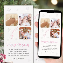 Pink Hand Drawn Star Baby First Photo Christmas Holiday Card