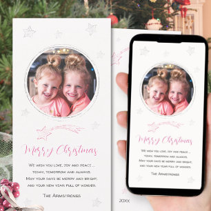 Pink Hand Drawn Star Round Photo Christmas Holiday Card