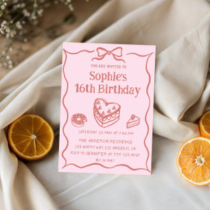 Pink Hand-Drawn Sweets Sweet 16 Birthday Invitation