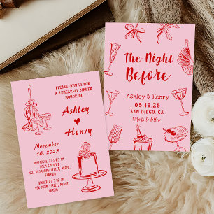 Pink Hand Drawn The Night Before Rehearsal Dinner Invitation