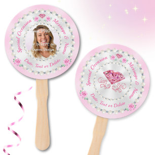 Pink Hand Fans, Personalized Hand Fans with PHOTO
