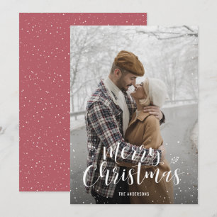 Pink Hand Lettered Snow Photo Christmas Cards