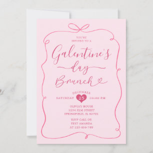 Pink Handdrawn Conquette Galentine's Day Brunch Invitation