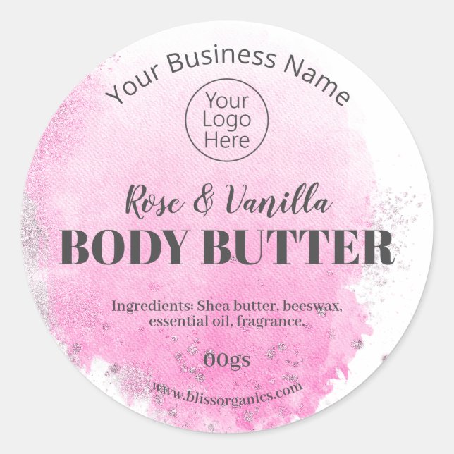 Pink Handmade Body Butter Scrub Logo Label (Front)