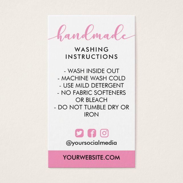 Pink Handmade Wash Instructions Social Media (Front)