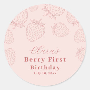 Pink Handrawing Strawberry First Birthday Classic Round Sticker