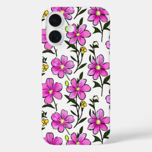 Pink handrawn flowers daisies floral pattern iPhone 16 case