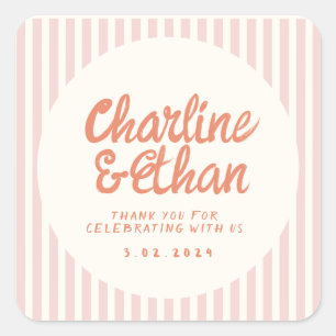 Pink Handwriting RetroWedding Rectangular Sticker
