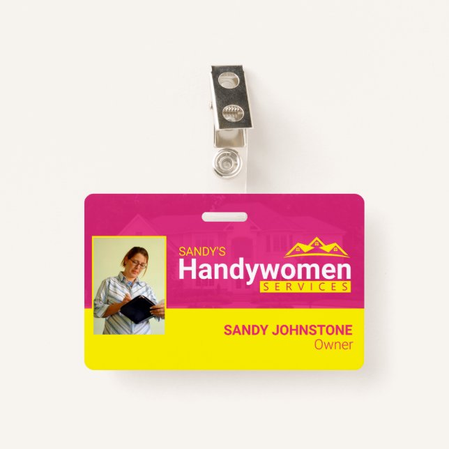 Pink Handywomen Business Metal Clip Badge (Front with Clip)