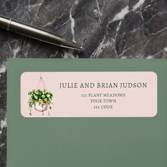 Pink Hanging Basket house plant return address (Pink Hanging Basket house plant return address Label)