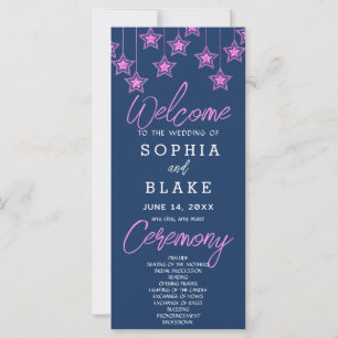 Pink Hanging Stars Dark Blue Wedding Program