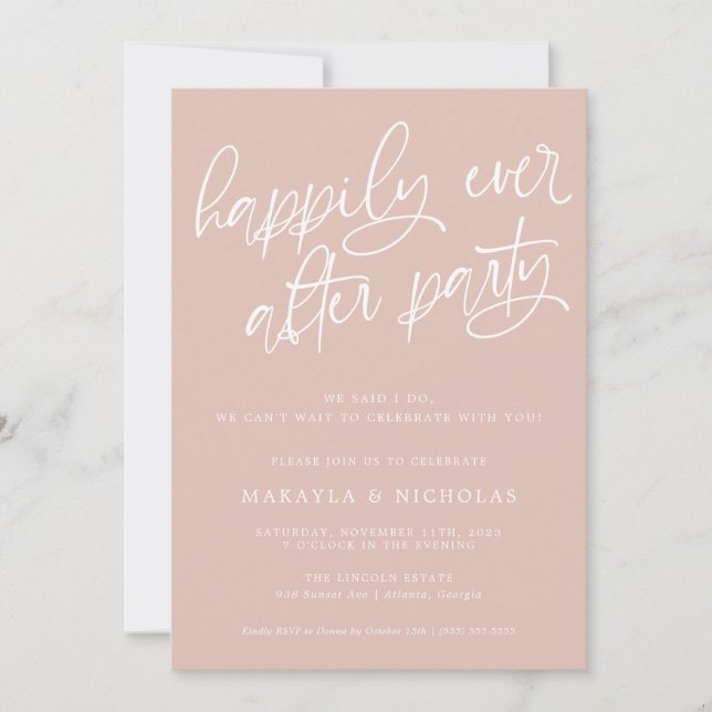 Pink Happily Ever After Party Wedding Reception Invitation (Front)