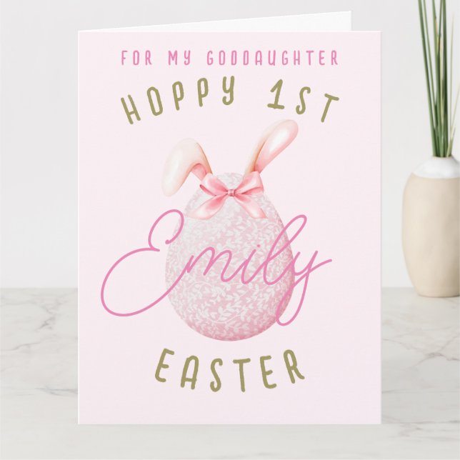 Pink Happy 1st Easter Egg Godgirl Carte de nom (Devant)