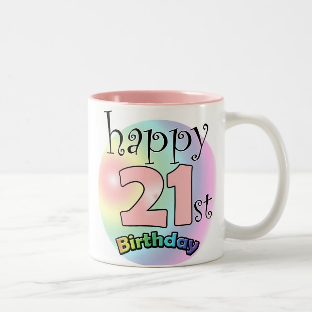Pink Happy 21st Birthday Two-Tone Coffee Mug (Right)