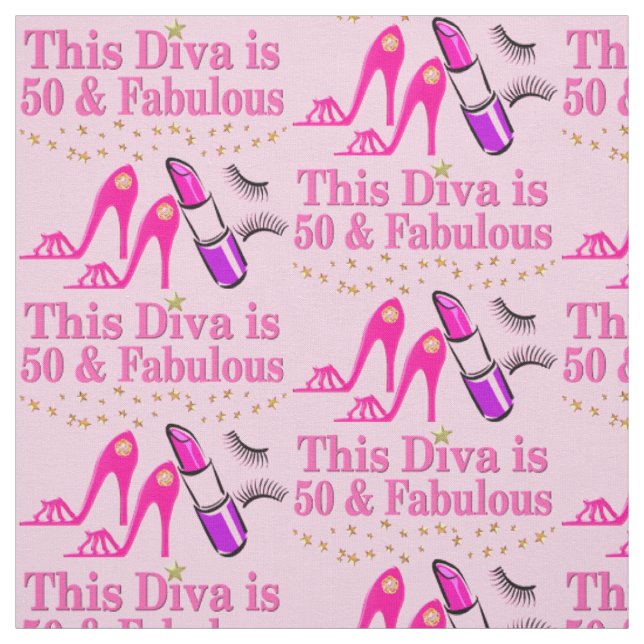 PINK HAPPY 50TH FABULOUS DIVA FABRIC (Swatch)