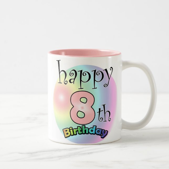 Pink Happy 8th Birthday Two-Tone Coffee Mug (Right)