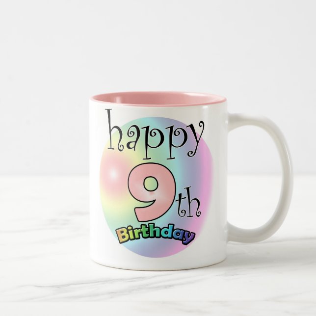 Pink Happy 9th Birthday Two-Tone Coffee Mug (Right)