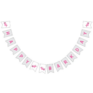 Pink Happy Barkday Bunting Banner Wiener Dog