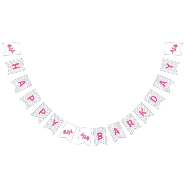 Pink Happy Barkday Bunting Banner Wiener Dog (All)