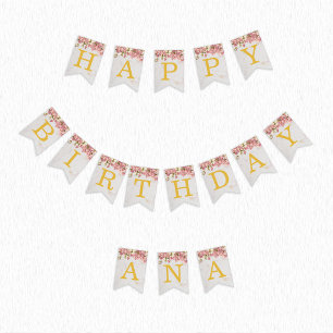 Pink Happy Birthday 3 Letter Name Orchids Girl Ana Bunting Flags