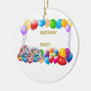 Pink Happy Birthday Balloons Ceramic Ornament