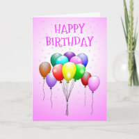 Pink Happy Birthday Card with Colourful Balloons