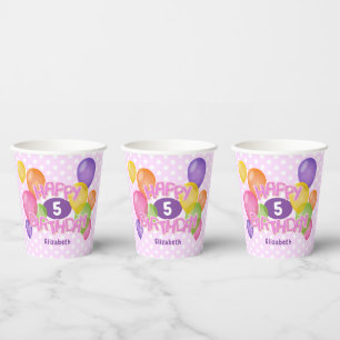 pink happy birthday cutout cookies w balloons paper cups