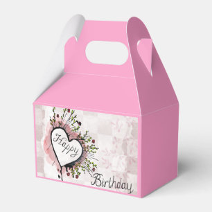 Pink Happy Birthday Favour Box Floral Heart Design