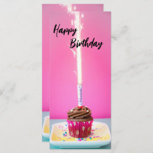 Pink Happy Birthday Flat Card – Cake&Candle Theme