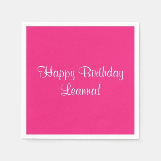 Pink Happy Birthday (Name) Leanna Napkin (Front)