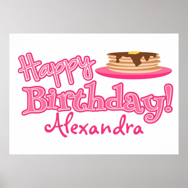 Pink Happy Birthday Pancakes Poster (Front)