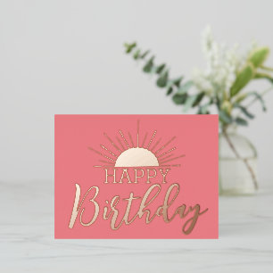 Pink Happy Birthday Sunshine Real Gold Foil Holiday Postcard