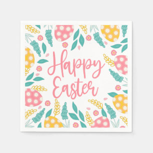 Pink Happy Easter Foliage Napkin